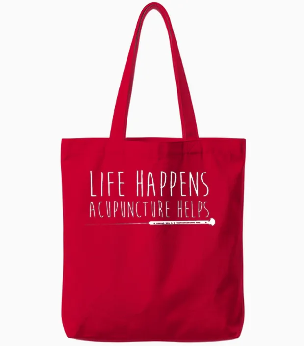 Life Happens Acupuncture Helps Acupuncture Gifts Tote Bags in Red