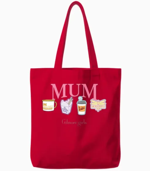 Kids Gilmore Girls Mum T-Shirt, White, 2 Tote Bags - Red