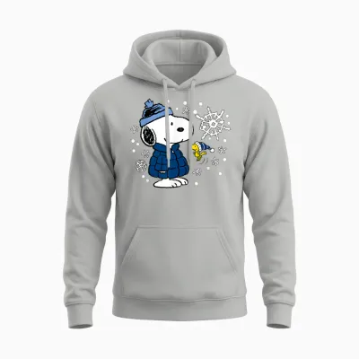 Peanuts - Snoopy Woodstock Cozy Winter Snowflakes Unisex Hoodie - Ash