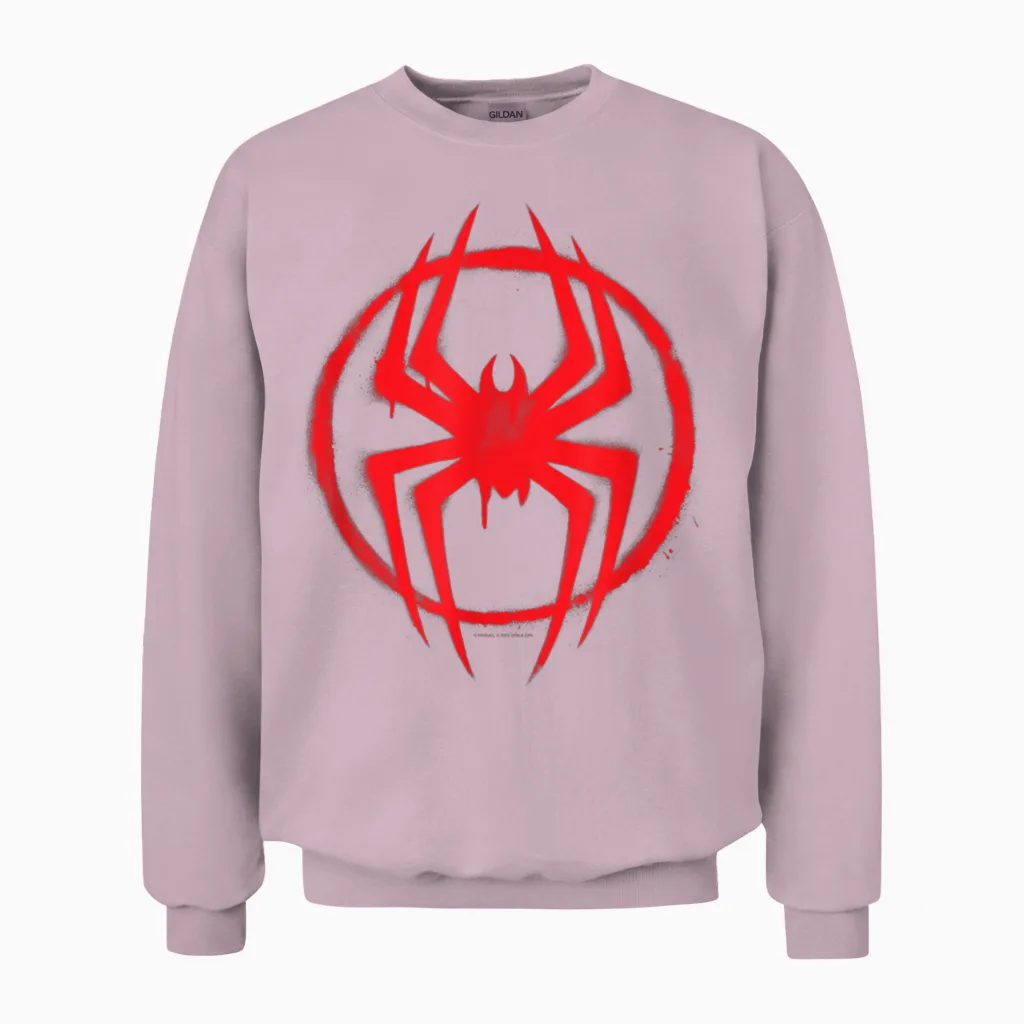 Marvel Spider-Man: Across the Spider-Verse Miles Symbol T-Shirt, Black Unisex Sweatshirt in Light Pink