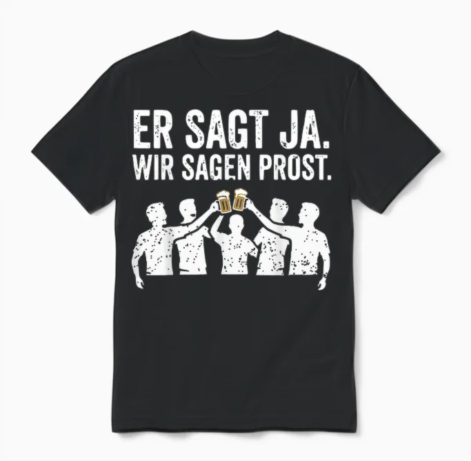 Er Sagt Ja Wir Sagen Prost Lustiges Jga Junggesellenabschied Unisex T-Shirt in Black