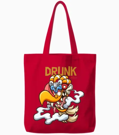 Drunk Bird Cartoon Art Tote Bags - Red