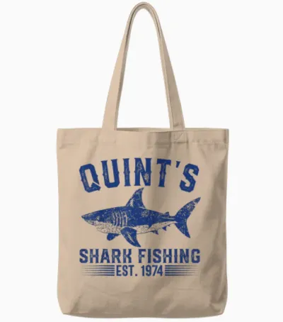 Vintage Quint's Shark Fishing 1974 Retro Fisher Birthday Tote Bags - Natural