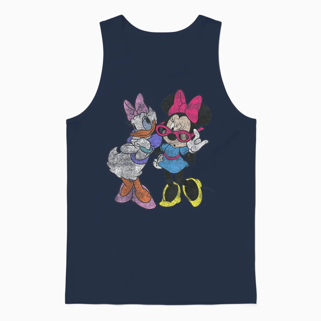 Disney Mickey and Friends Daisy & Minnie Fashion Short Sleeve Unisex Tank Top in Navy