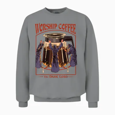 Worship Coffee Dark Lord Sarcastic Vintage Funny Adult Humour Unisex Sweatshirt - Sport Grey