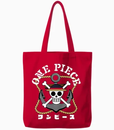 One Piece Anime Front and Back Anchor Logo and Crew Items Tote Bags - Red