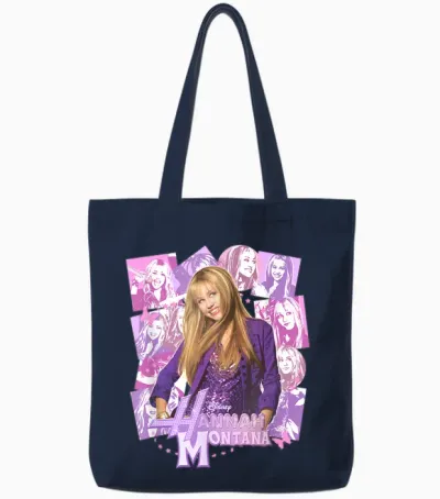 Disney Hannah Montana Epic Iconic Collage Big Chest Tote Bags - Navy