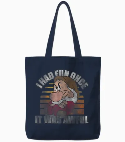 Disney Snow White Grumpy I Had Fun Once It Was Awful T-Shirt Small Tote Bags - Navy