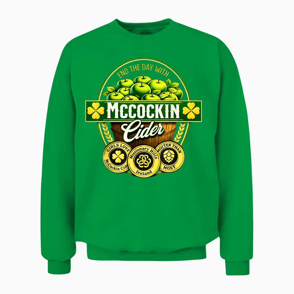 Vintage Maccockin Cider Funny St Patrick's Day Unisex Sweatshirt in Irish Green