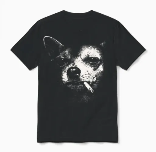 Dog Smoking Cigarette Funny Chihuahua Meme Unisex T-Shirt in Black