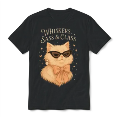 Whiskers, Sass & Class - Persian Cat Art Unisex T-Shirt - Black