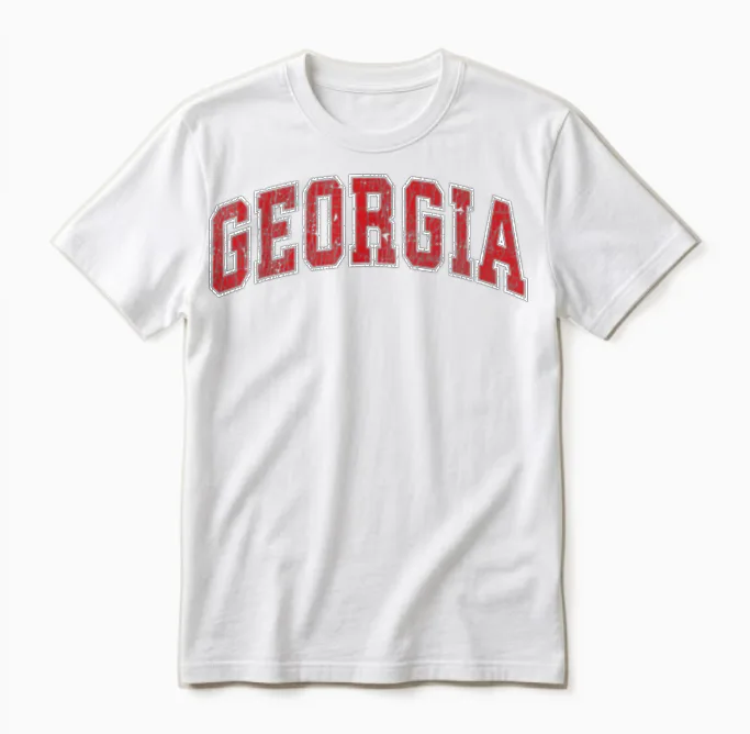 Georgia Ga Vintage Athletic Sports Design Red Text Unisex T-Shirt in White