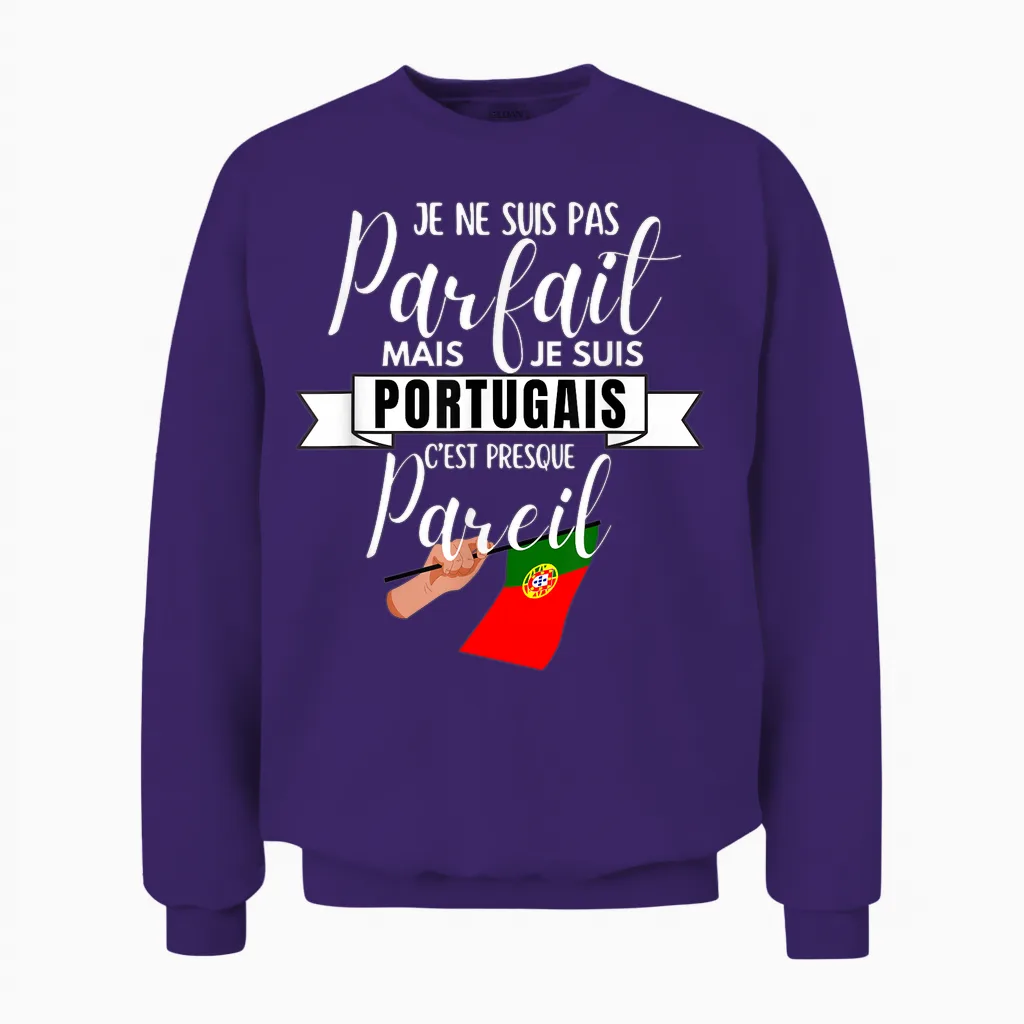 T-Shirt Humour Je Ne Suis Pas Parfait Mais Je Suis Portuguese T-Shirt, Black, S Unisex Sweatshirt in Purple