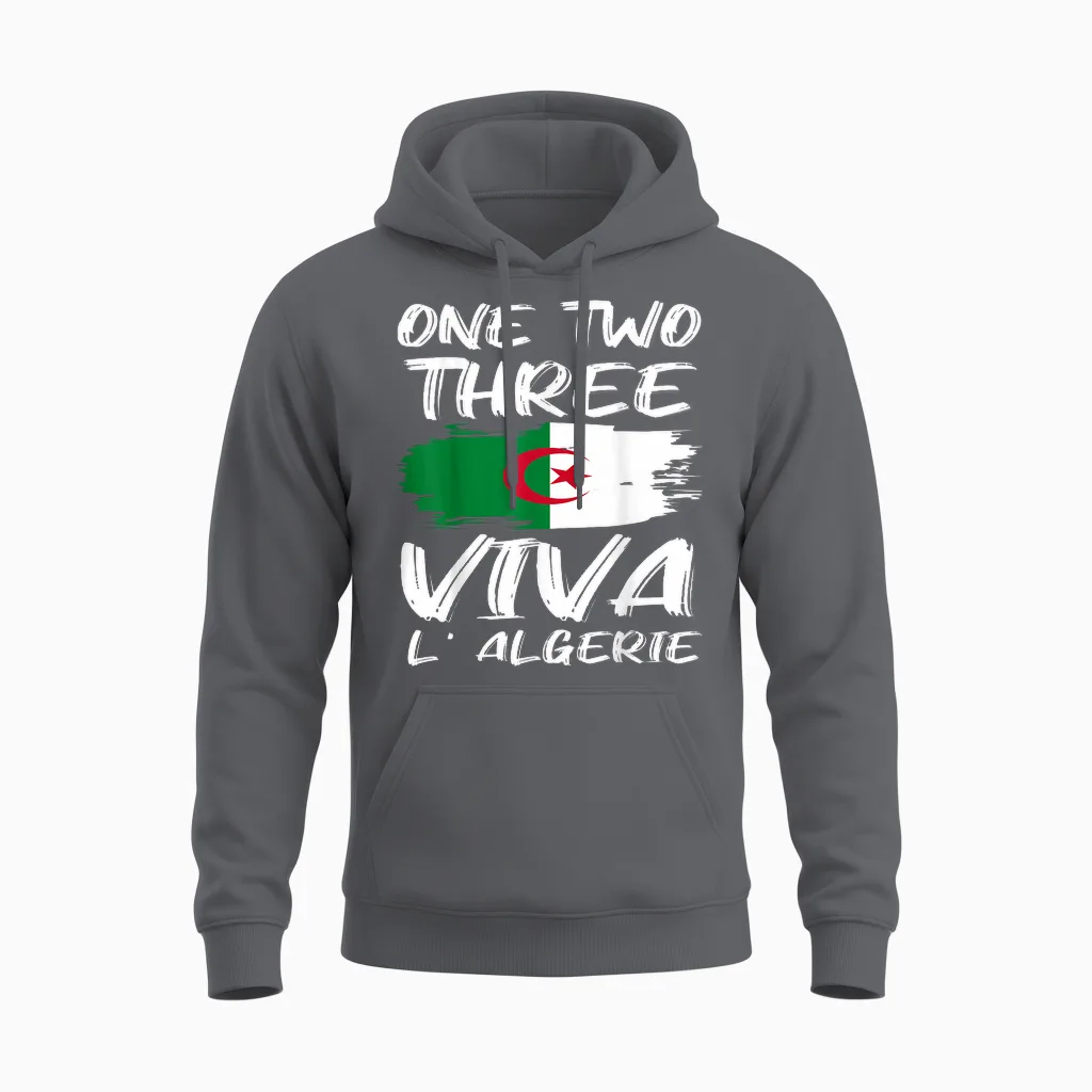 Viva L' Algérie One Two Three Drapeau Algérien Unisex Hoodie in Charcoal