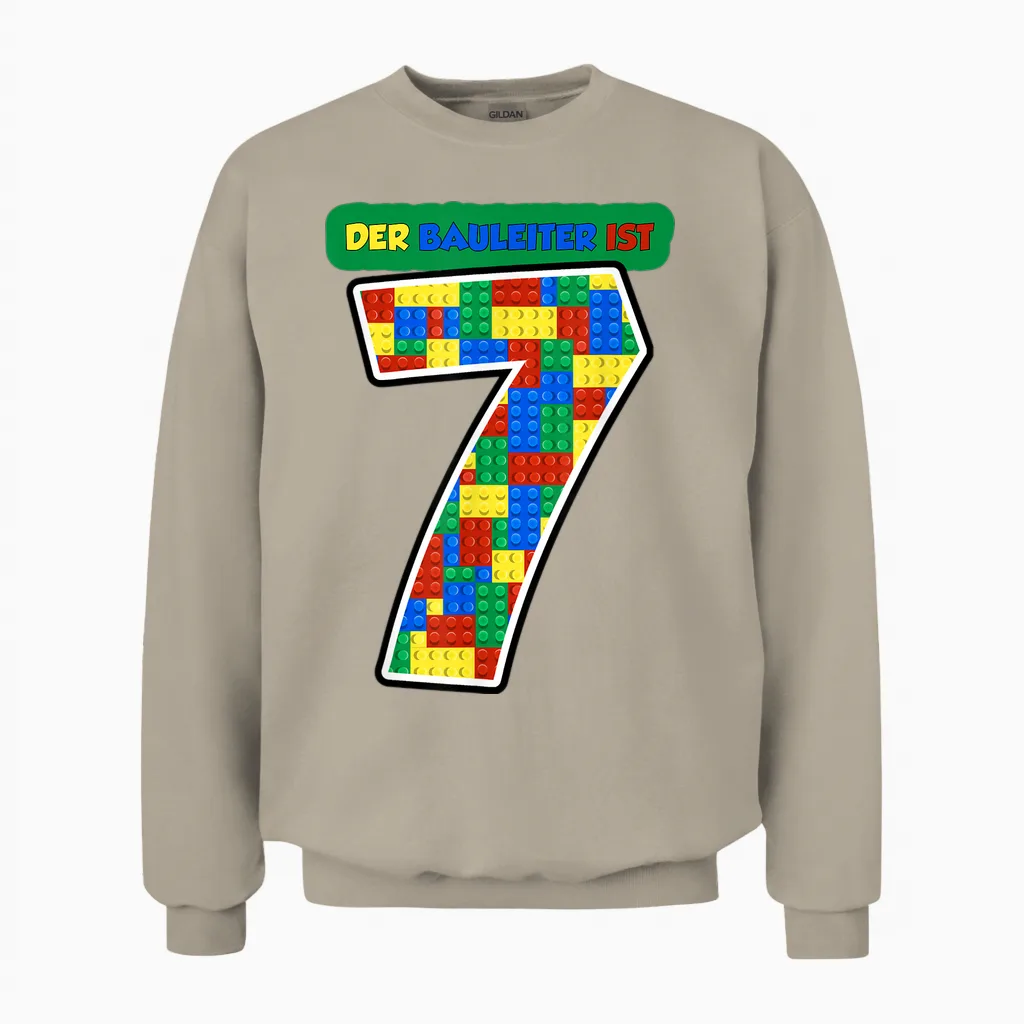 Junge 7. Geburtstag Bausteine 7 Jahre Kind Klemmbausteine Unisex Sweatshirt in Sand