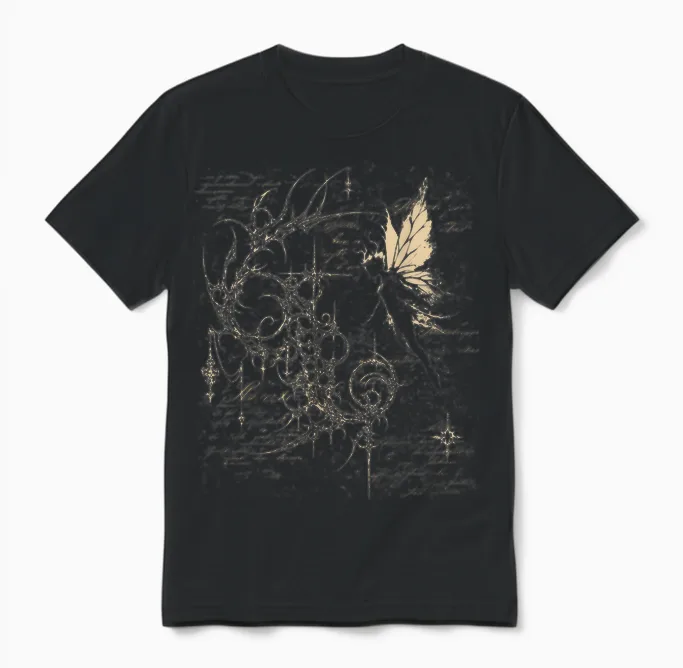 Y2k Grunge Alt Goth Fairy Sigilism Vintage Graphic Unisex T-Shirt in Black