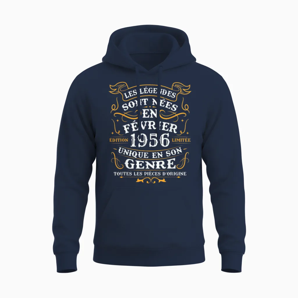 Vintage Cadeau D'anniversaire 70 Ans Nés En Février 1956 Unisex Hoodie in Navy