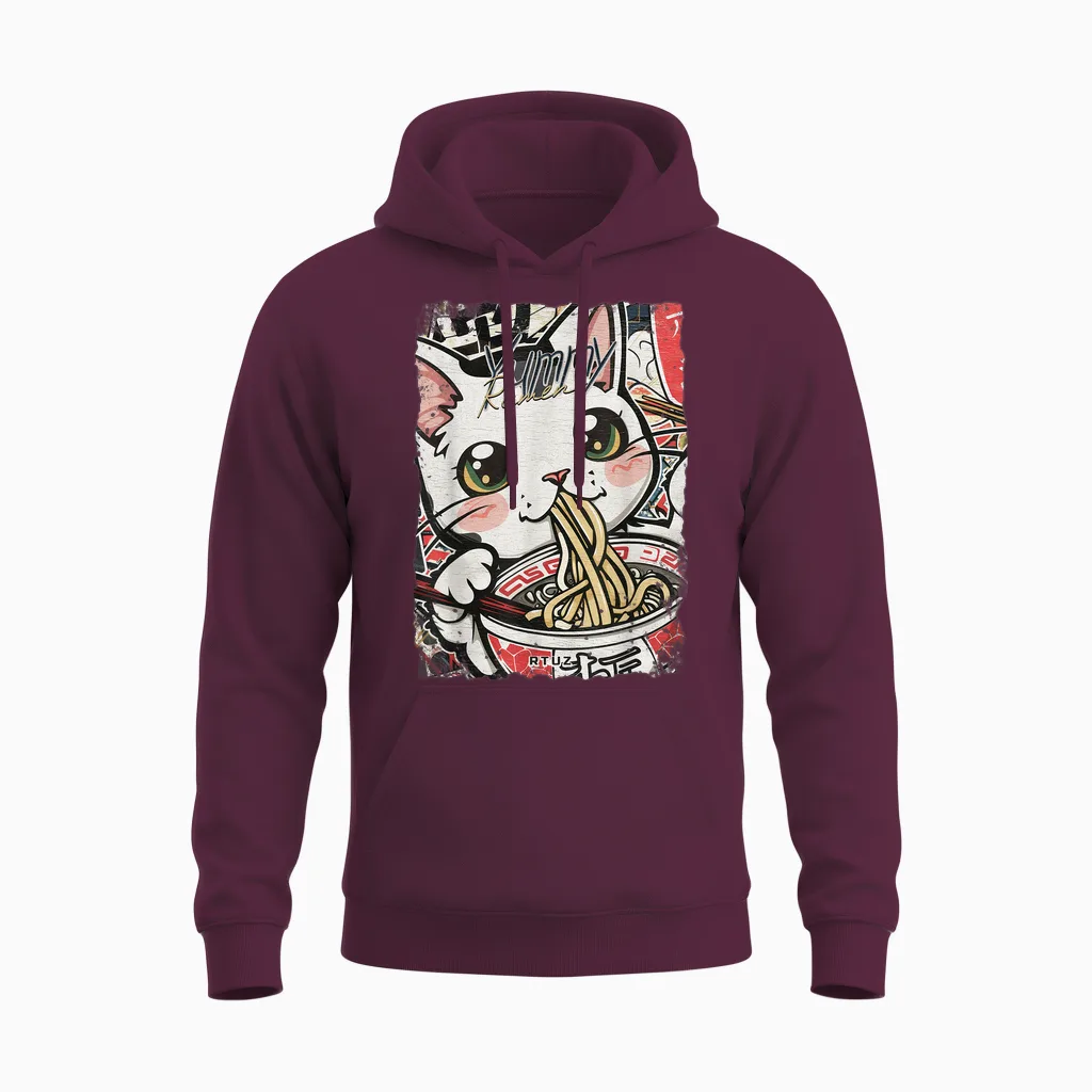 Ramen Nudeln Katze Japan Y2k Kawaii Retro Katzen Manga Anime Unisex T-Shirt Schwarz S Unisex Hoodie in Maroon
