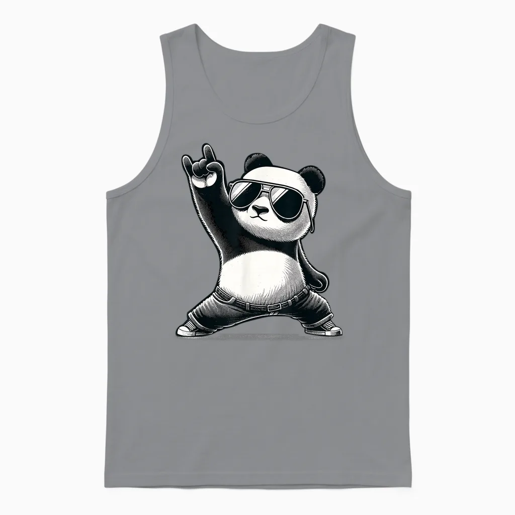 Retro Panda Rock Music Gift Men Children Women Funny Panda Unisex Tank Top in Sport Grey