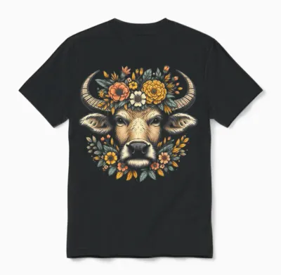 Couronne Florale De Buffle D'eau Unisex T-Shirt - Black