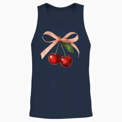 Coquette Cherries with Pink Bow | Aesthetic Theme Cherry Unisex Tank Top - Navy