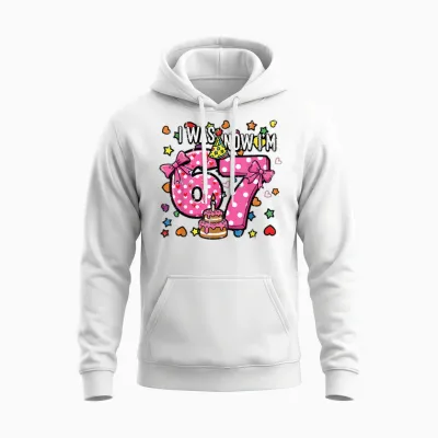 I Was 6 Now Im 7 Bow Cake 7th Birthday 67 Girls Unisex Hoodie - White