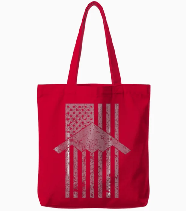 B 2 Spirit Stealth Bomber Patriotic Vintage Tote Bags in Red