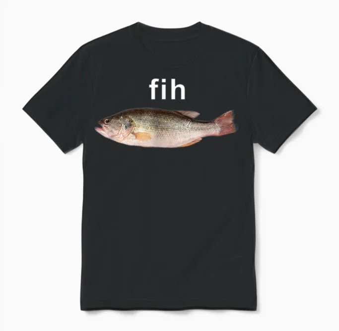 โfihโ Funny Misspelled Fish Meme, Simple Humor Unisex T-Shirt in Black