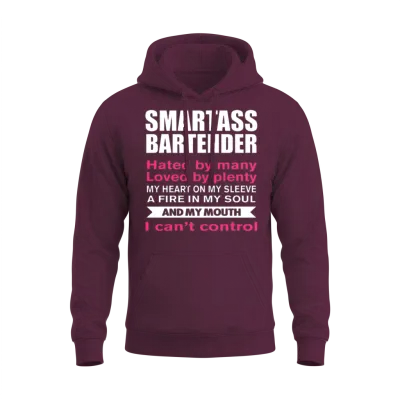 Funny Bartender T-Shirt Smartass Bartender Unisex Hoodie - Maroon