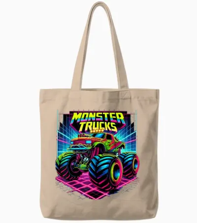Monster Truck Birthday Party Retro Monster Trucks Tote Bags - Natural