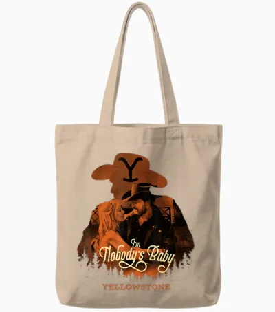 Yellowstone I'm Nobody's Baby Rip Wheeler Beth Dutton T-Shirt, Black, S Tote Bags - Natural