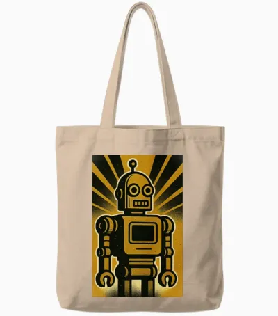 Retro Robo Tote Bags - Natural