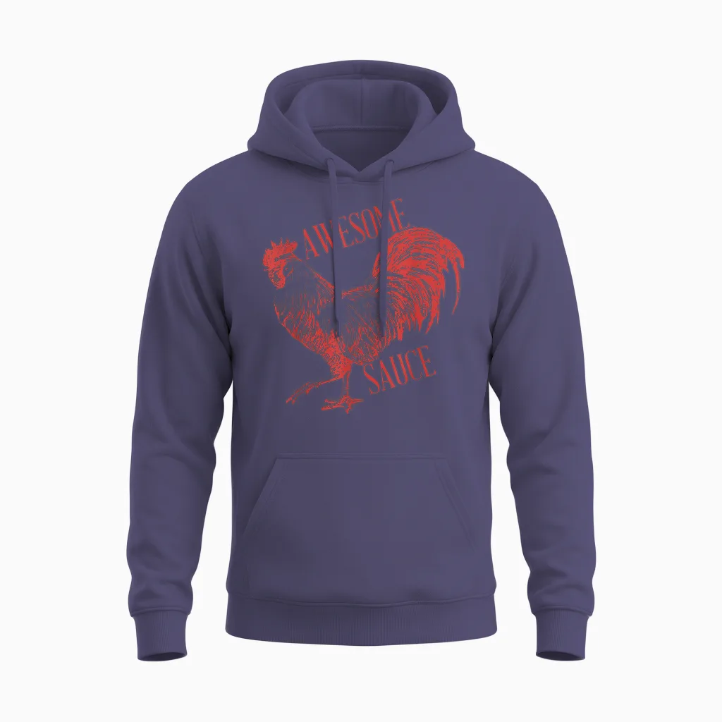 Awesome Sauce with Picture of Rooster Unisex Hoodie in Heather Sport Dark Navy