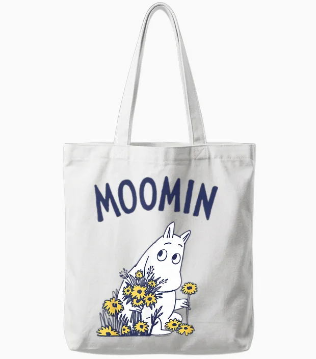 Moomin Moomintroll Floral T-Shirt, White Tote Bags in White