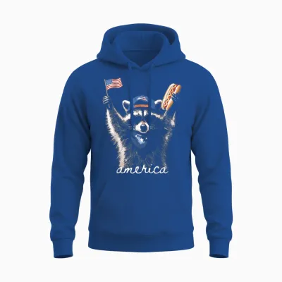 Retro Funny America Raccoon Hot Dog Lovers Patriotic Us Unisex Hoodie - Royal