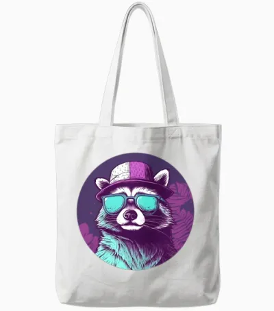 Retro Raccoon Lovers Design Tote Bags - White