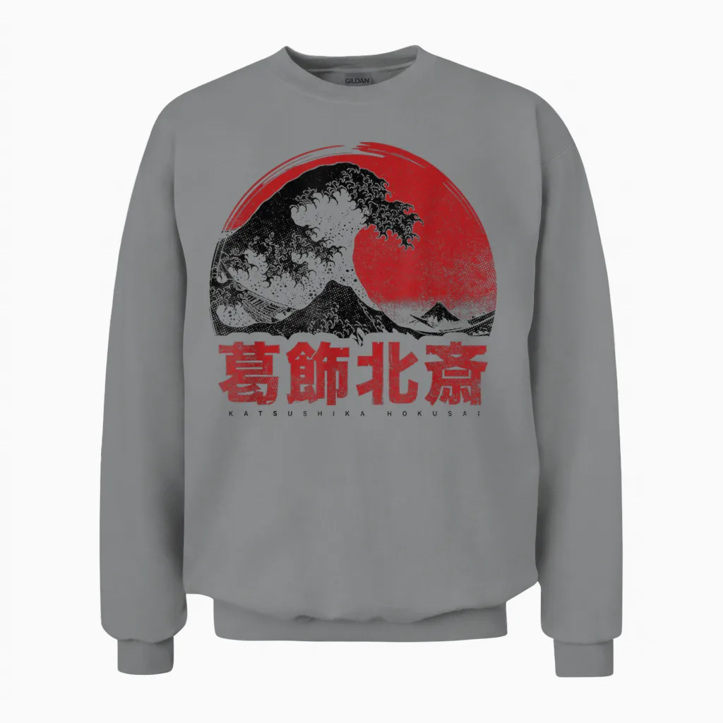 Japanisches Hokusai Japan Die Große Welle Vor Kanagawa Unisex Sweatshirt in Sport Grey