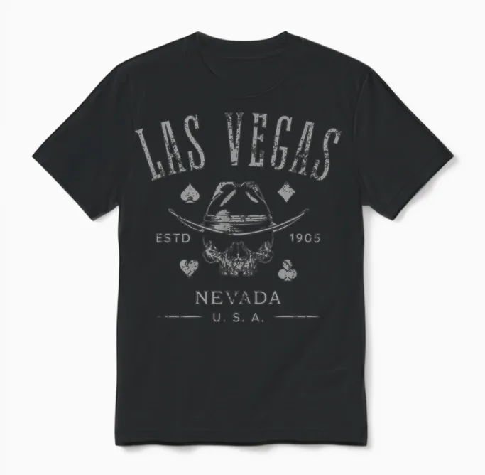 Las Vegas Nevada Estd 1905 Aged Skull T-Shirt, Black, S Unisex T-Shirt in Black
