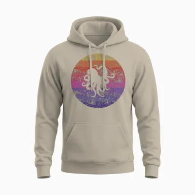 Octopus Retro Unisex Hoodie - Sand