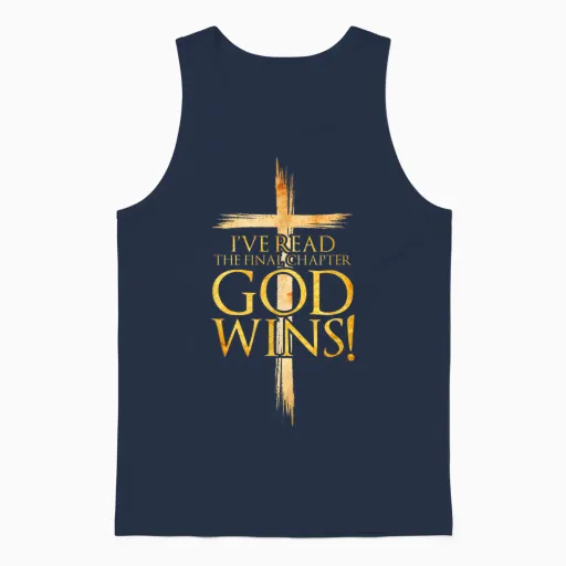 I've Read the Final Chapter God Wins Christian Faith Cross Unisex Tank Top in Navy