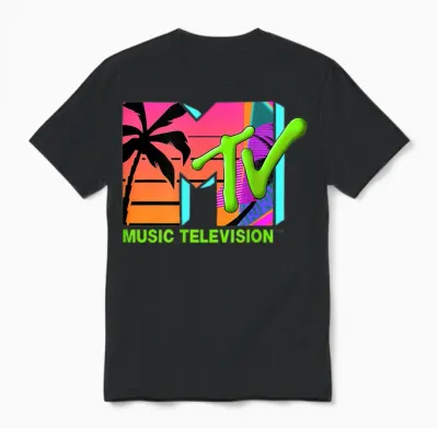 The Official Mtv Logo with Retro Palms in Paradise Unisex T-Shirt - Black