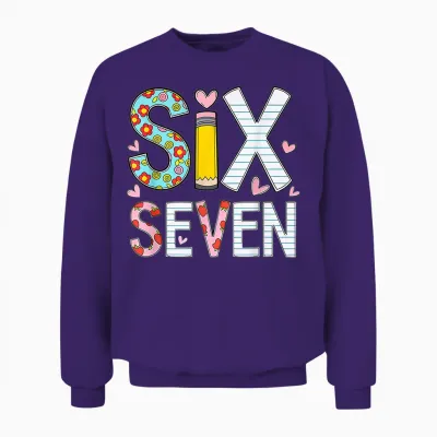 Funny Six Seven 6 7 Meme Teacher Design for Men Women Girls Unisex Sweatshirt - Purple