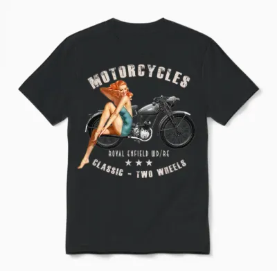 Pin Up Mädchen Royal Enfield Wdre Vintage Motorrad Ww2 Unisex T-Shirt - Black