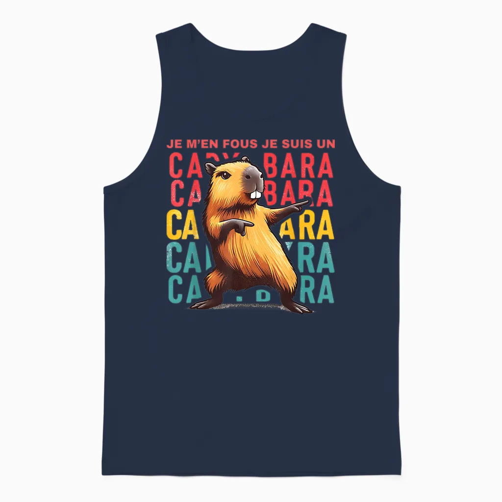 Je M'en Fous Je Suis Un Capybara - Cute Capybara T-Shirt, White, S Unisex Tank Top in Navy