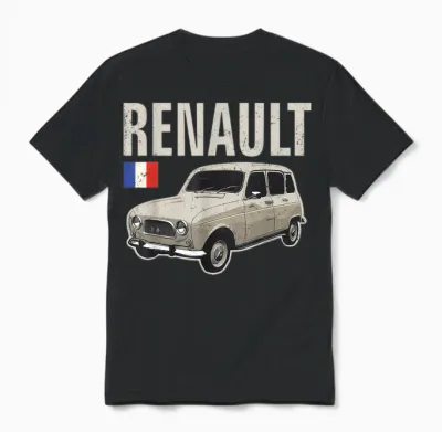 Renault 4 Voiture Française Vintage Classique Rétro Unisex T-Shirt - Black