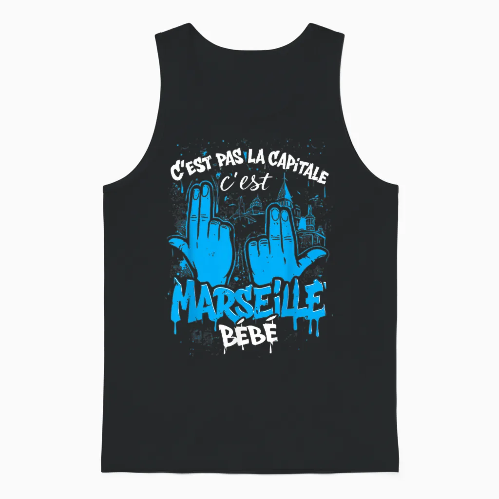 C'est Pas La Capitale C'est Marseille Unisex Tank Top in Black