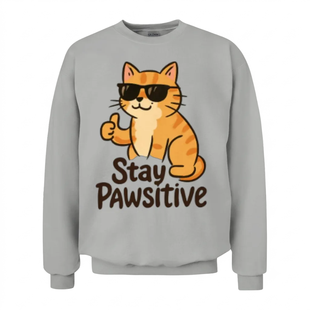 Stay Pawtive Cat with Sunglasses Unisex Sweatshirt - Ash