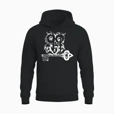Owl with Key Unisex Hoodie - Black