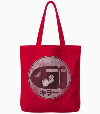 Super Mario Bullet Bill Distressed Kanji Logo Tote Bags - Red