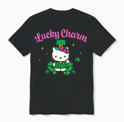 Hello Kitty St. Patrick's Day Lucky Charm Leprechaun Outfit Unisex T-Shirt - Black